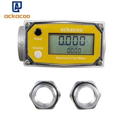 1 Inch Digital Turbine Fuel Flow Meter 2.6-26 GPM Inline NPT Thread Flowmeter 3/4 In Adapters for Water Diesel Gas Oil Liquids