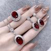 European & American Pigeon Blood Ruby Gemstone Jewelry Set: Elegant Earrings, Ring, & Necklace for Women