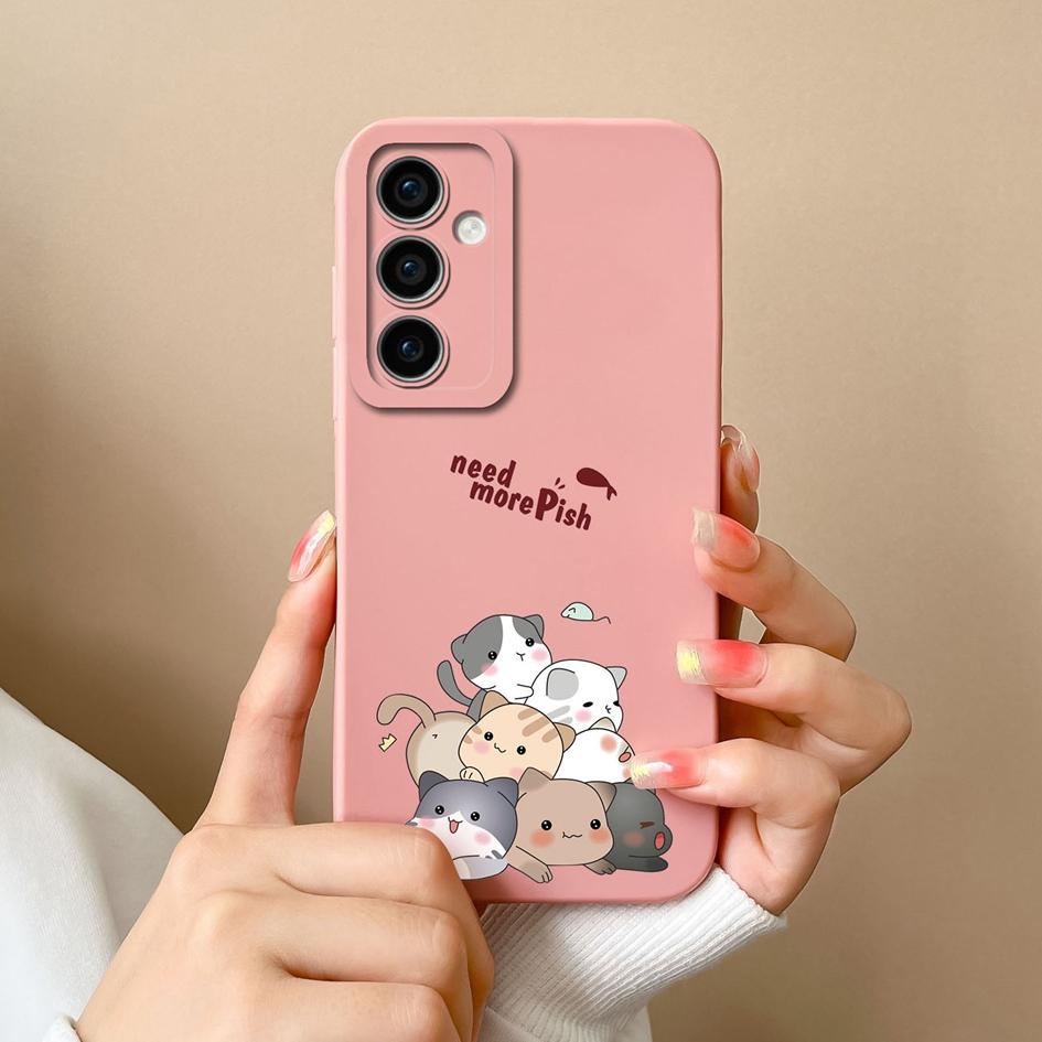 Liquid Silicone For Samsung Galaxy F15 A55 S24 Ultra A15 S24+ M15 Phone Cases Lovely Cat High Quality Camera Protection Luxury Back Covers For Galaxy