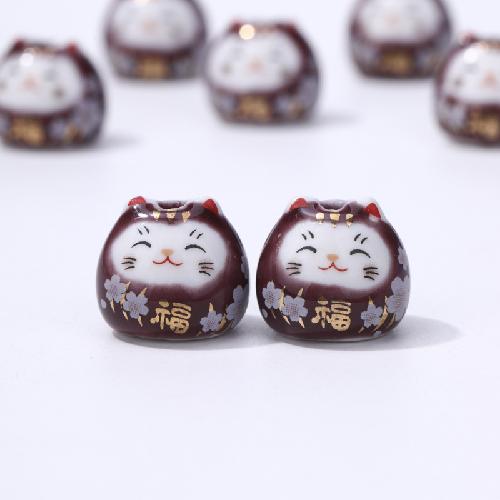 Ceramic Laifu Lucky Cat Color Cat Bracelet Pendant Vertical Hole Color Cat Beaded Pendant Accessories Dharma Cat Accessories