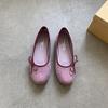 Gentle Fairy Pink Ballet Single Shoes 2025 Korean Version Suede Bow Round Head Shallow Mouth Soft Sole Flat Grandma Shoes