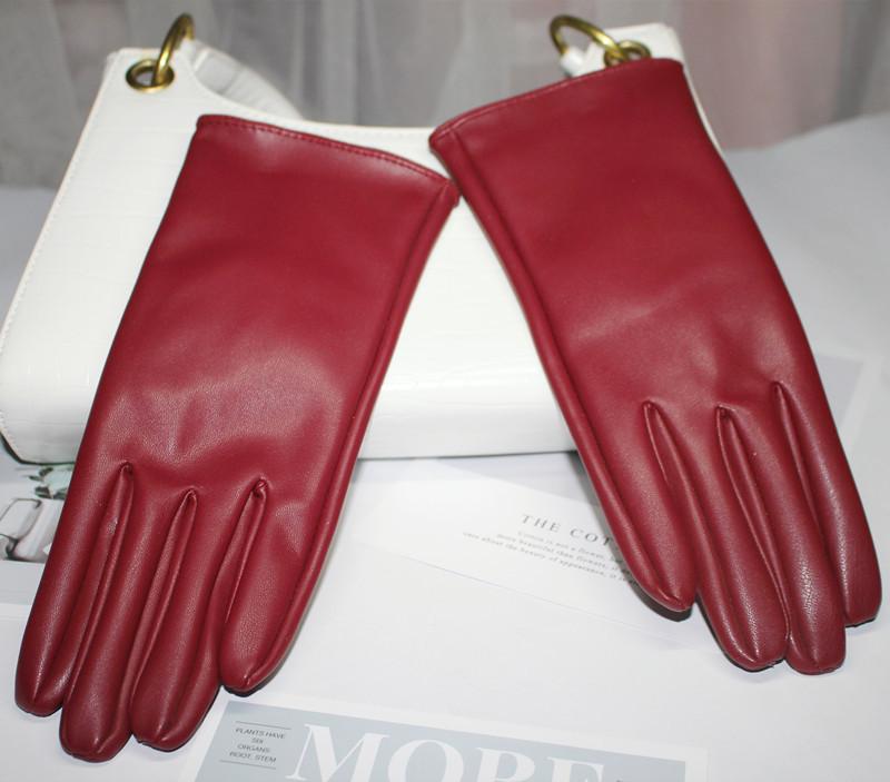 Leather Gloves Wind Color Men'S And Women'S Leather Pu Gloves Fleece Warm Windproof Solid Color Cycling Gloves