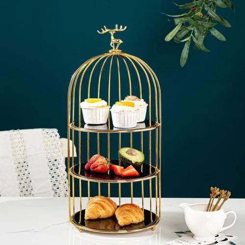 Wrought Iron Ceramic Cake Stand Multi-layer Fruit Plate Snacks Tray Dessert Plate Cake Pan Elk Display Stand Decorative Plates