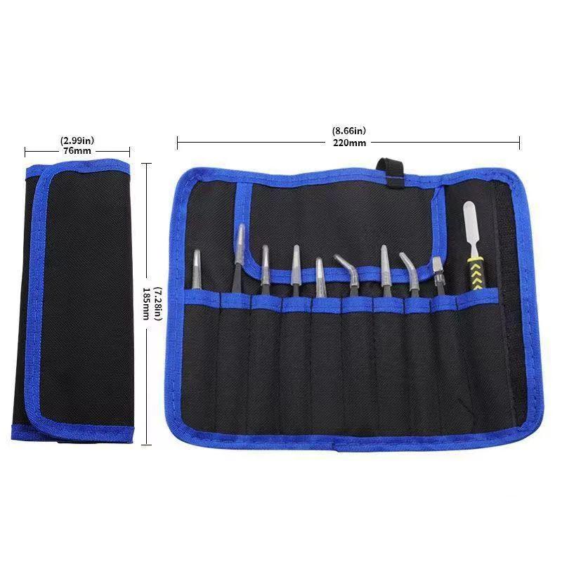 10PCS Non-Magnetic Antistatic Tweezers Set Stainless Steel Maintenance Tools for Jewelry Stone Setting