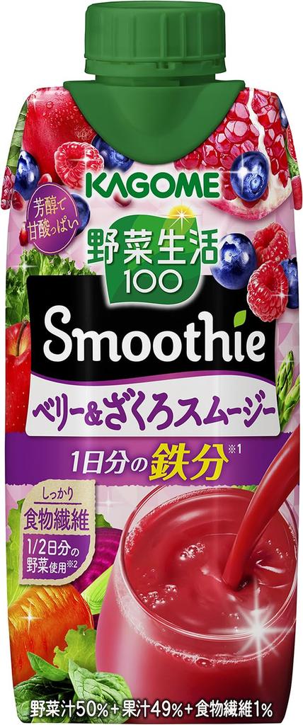 Kagome Yasai Seikatsu 100 Smoothie Berry Pomegranate Smoothie 330ml X 24 Bottles &