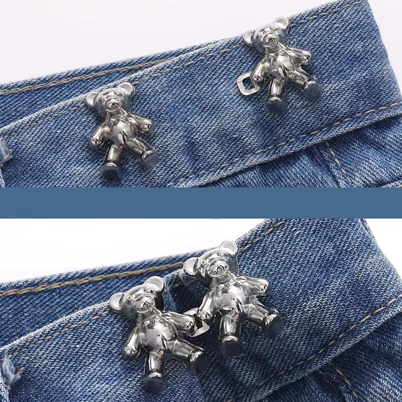 2/4/6PCS Nail Free Seam Free Waist Button Small Bear With Detachable Buckle Seamless Buckle For Jeans Big Bear Animal Shape
