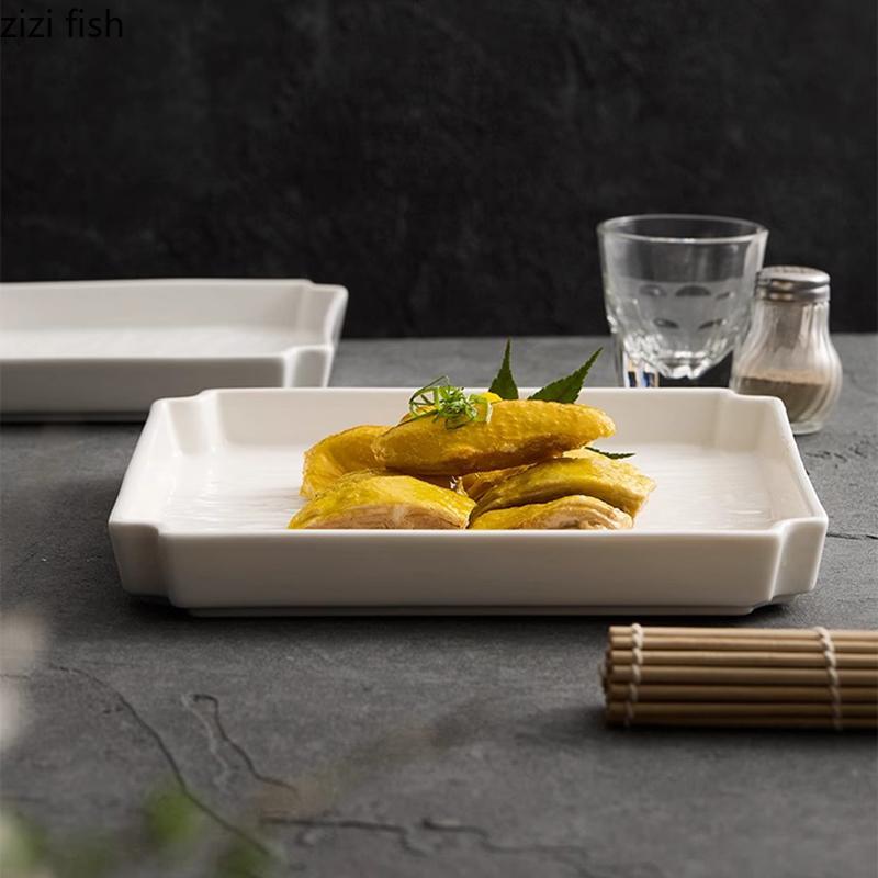 Solid Color Creative Ceramic Stone Pattern Plate Square Salad Plate Dessert Plate Service Plates Restaurant Specialty Tableware