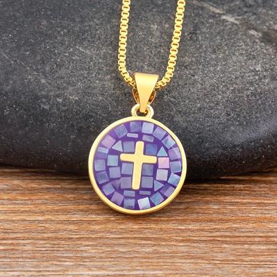 Nidin Fashion Female Cross Pendants Shell 6 Colors Gold Plated Jesus Chain Necklace Jewelry For Men Women Wholesale Dropshipping