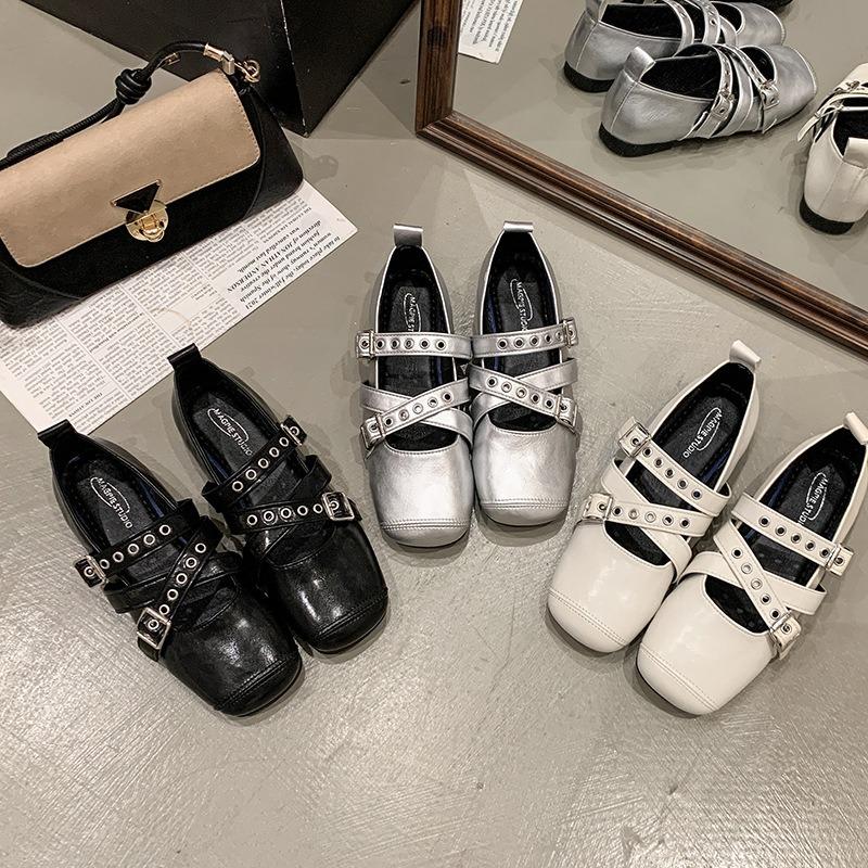 Fashion Designer Spring Women Mary Jane Shoes Fashion Square Toe Ladies Comfort Soft Sole Flats Women's Belt buckle Ballerinas Shoes