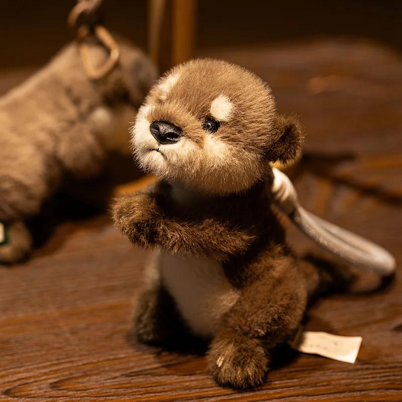 Cute Otter Plush Keychain Realistic Stuffed Otter Animal Pendant Doll Soft Plushies Key Ring for Bag Decoration Gifts Girl