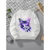 Unisex Crewneck Sweatshirt - Purple Butterfly Floral Pattern Art Machine Washable, Spring And Autumn, Sportswear And Casual Wear, Soft And Comfortable