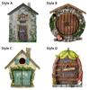 Engraved Design Lawn Ornament Decoration Wooden Yard Art Miniature Fairy Gnome Fairy Door Windows Door Figurines Garden Decor