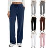 Women's Casual Fashion Color Elastic Waist Drawstring Pockets Wide Leg Straight Pants