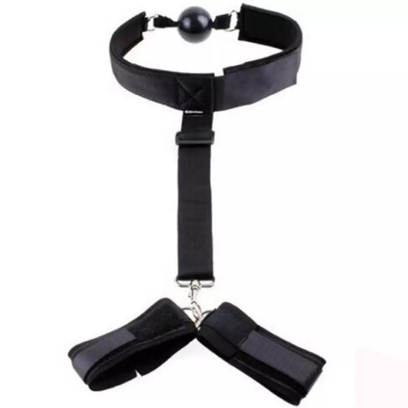 Japan SM bondage Back Cross Collar Strap Handcuffs Mouth Ball Gag Sex Handcuffs Sex Fetish Slave Bondage For
