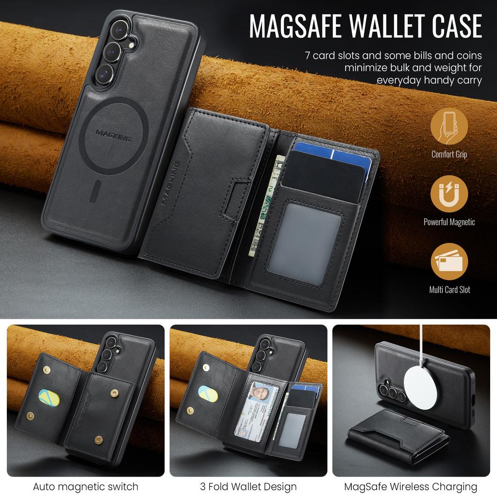 MAGKING K4 Series For Samsung Galaxy S26+ Magnetic Case Detachable Wallet PU TPU PC Phone Cover