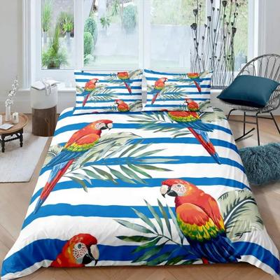 Copripiumino Uccelli Tropicali Acquerello Colibrì Fiori Biancheria da Letto Singola Fauna Selvatica Esotica Bianco Astratto Poliestere Copripiumino