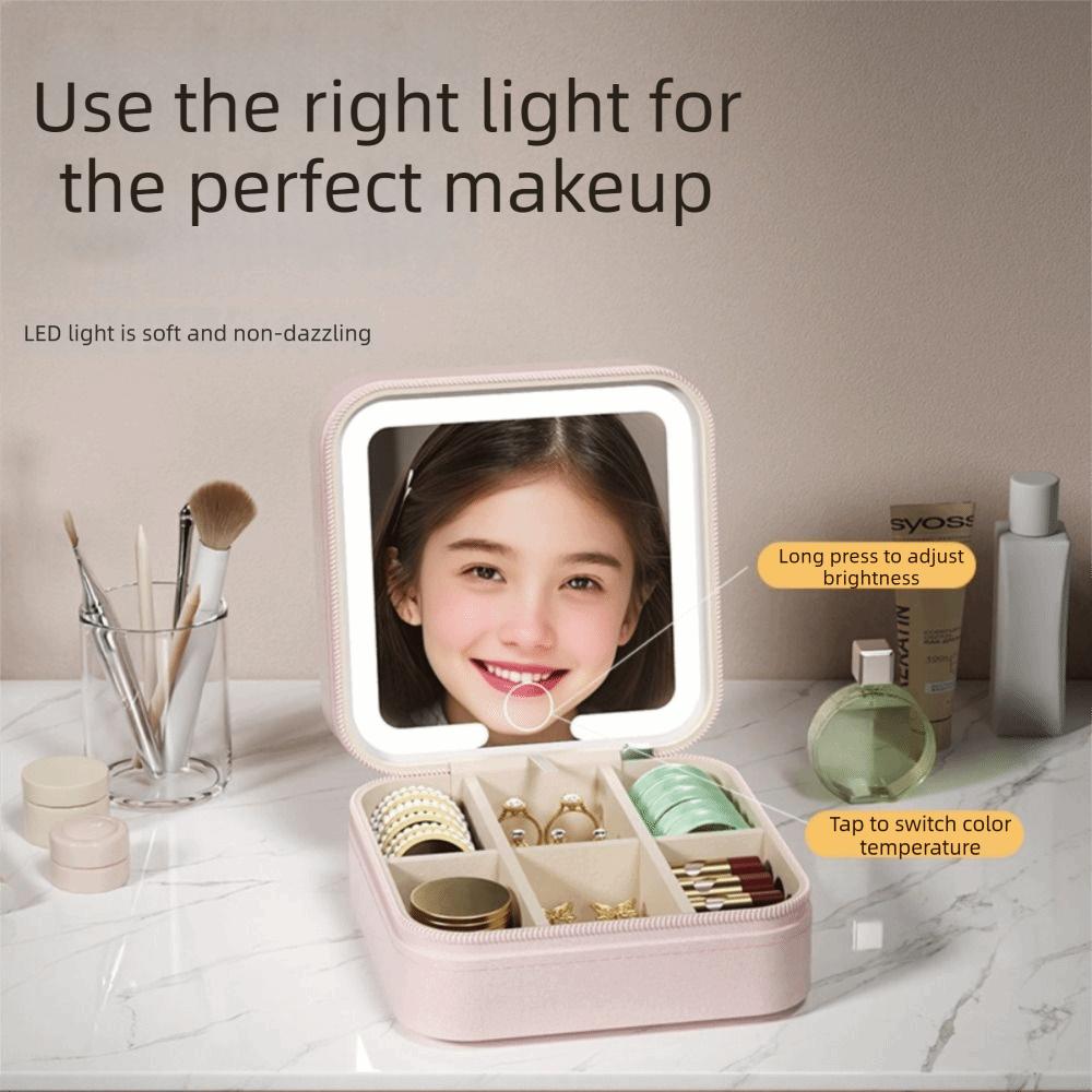 Portable Jewelry Box with Mirror Detachable Divided Necklace Tray Valentine's Day Gift