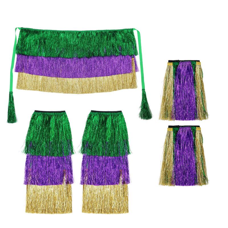 Carnival Fringe Skirt Brazilian Samba Dress Purple Gold Green Belly Dance Performance Skirt Fringed Festival Dance Party Costume