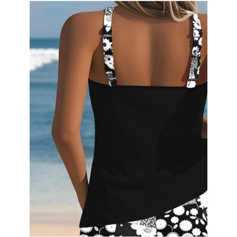 Women Printed Conservative Split Swimsuit Quick Dry Two Piece Bathing Suit