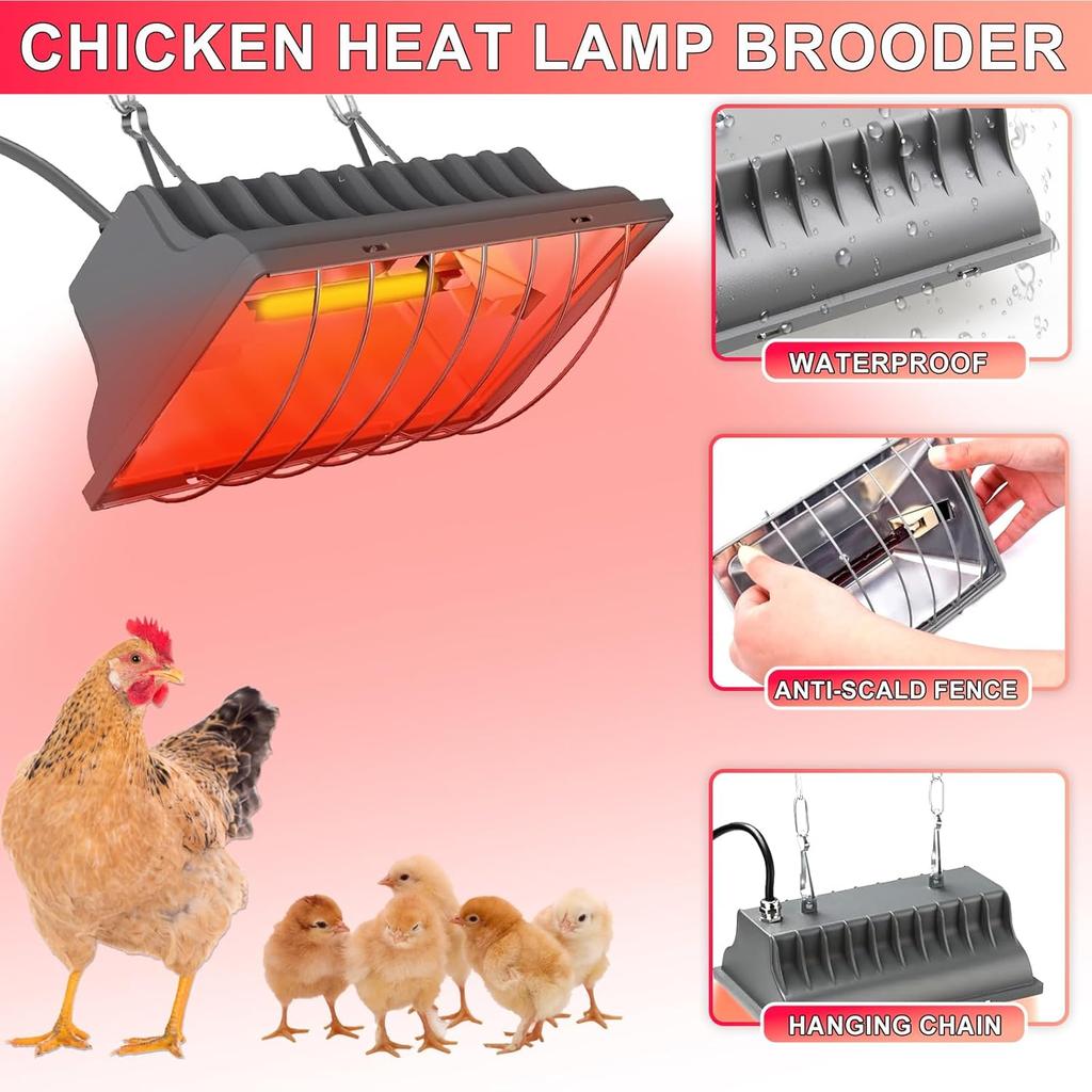 Chicken Coop Heat Lamp 250W Brooder Heater Lamp for Chicks Reptiles,2 Temp Mode Heating Lamp Adjustable Hanging Height Warmer Outdoor for Livestock