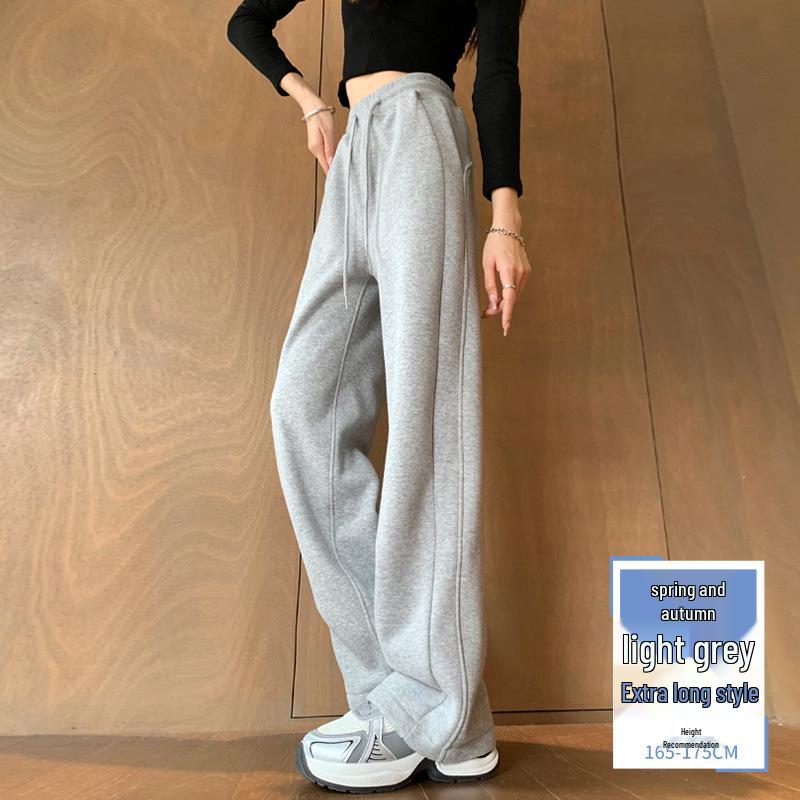 Pantaloni de trening largi cu fleece pentru femei - Toamnă/Iarnă 2024, Îngroșați, Largi, Subțiază, Picior drept, Îmbrăcăminte sport casual