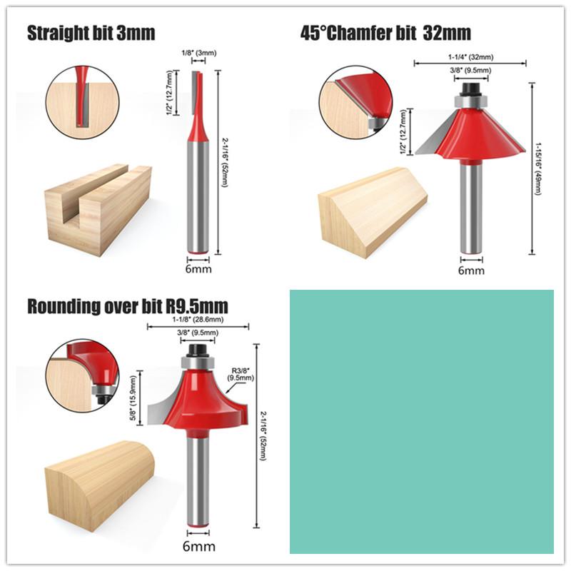 15pcs 1/4inch 8mm 6mm Router Bit Set Trimming Straight Milling Cutter for Wood Bits Tungsten Carbide Cutting Woodworking