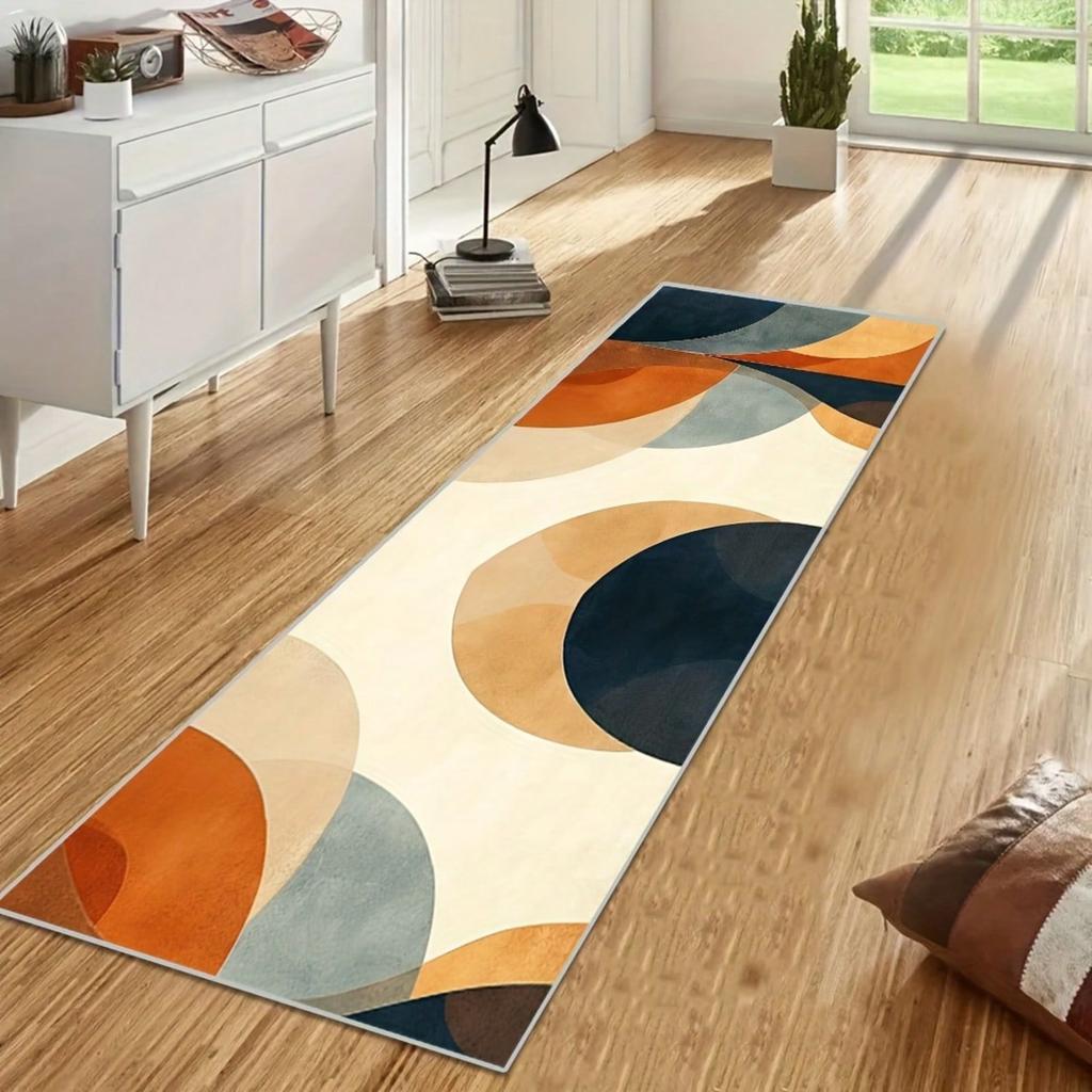 Modern Minimalist Carpet Mat Rug Geometric Stripe Wood Grain Design for Hallway Bedroom Laundry Room Home Decoration Floor Mat
