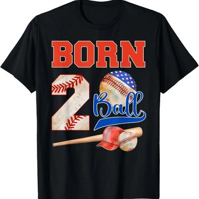 Born 2 Ball Birthday Decorations Baseball 2nd Birthday Boy T-Shirt