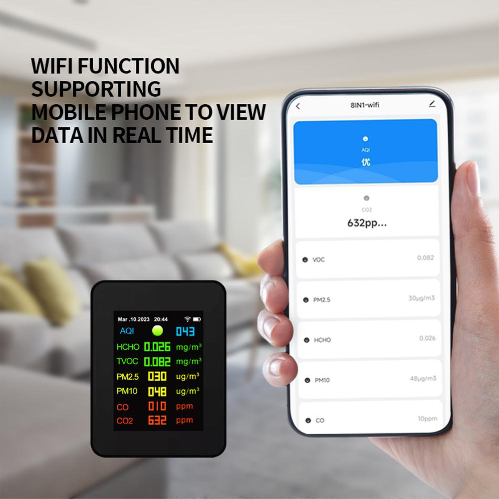 Tuya Wifi Portable Air Quality Meter 7in1 PM2.5 PM10 Carbonic Oxide Carbon Dioxide TVOC HCHO AQI