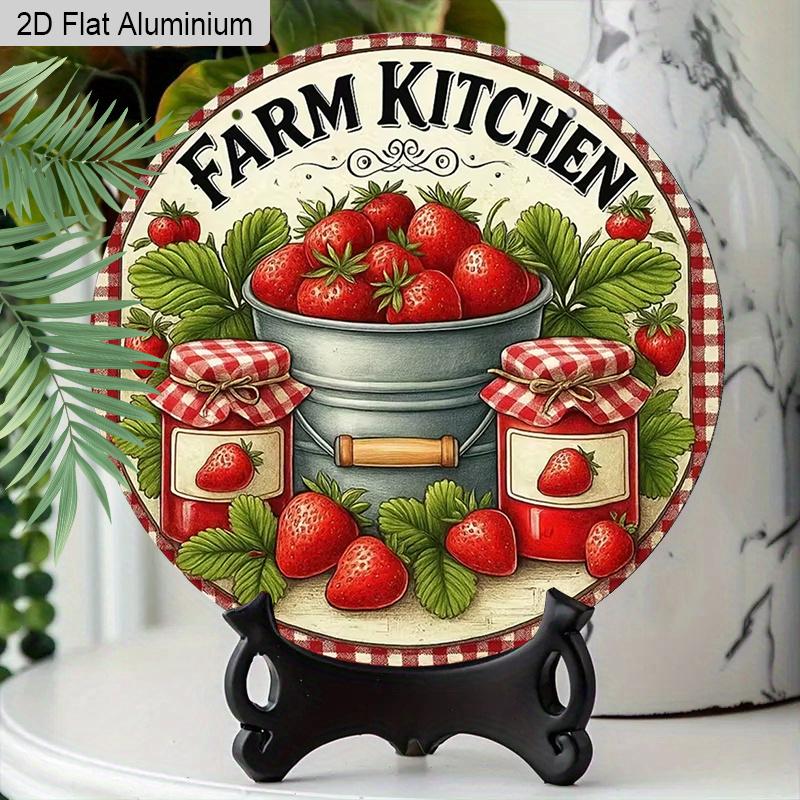 2D Flat 1pc Vintage Strawberry Aluminum Decoration Plaque, Strawberry Pattern Sign, Kitchen Decor, Pantry Decor, Farmhouse Cafe Decor and Farmers