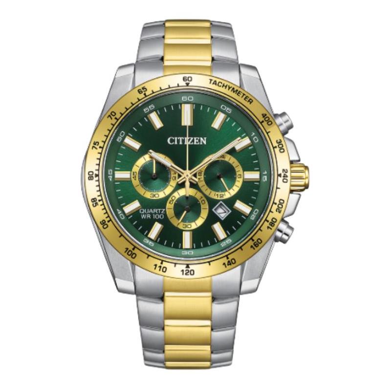 CITIZEN QUARTZ 100 meters waterproof Quartz Steel Strap 44mm men s watch green dial AN8234-58X зелёный