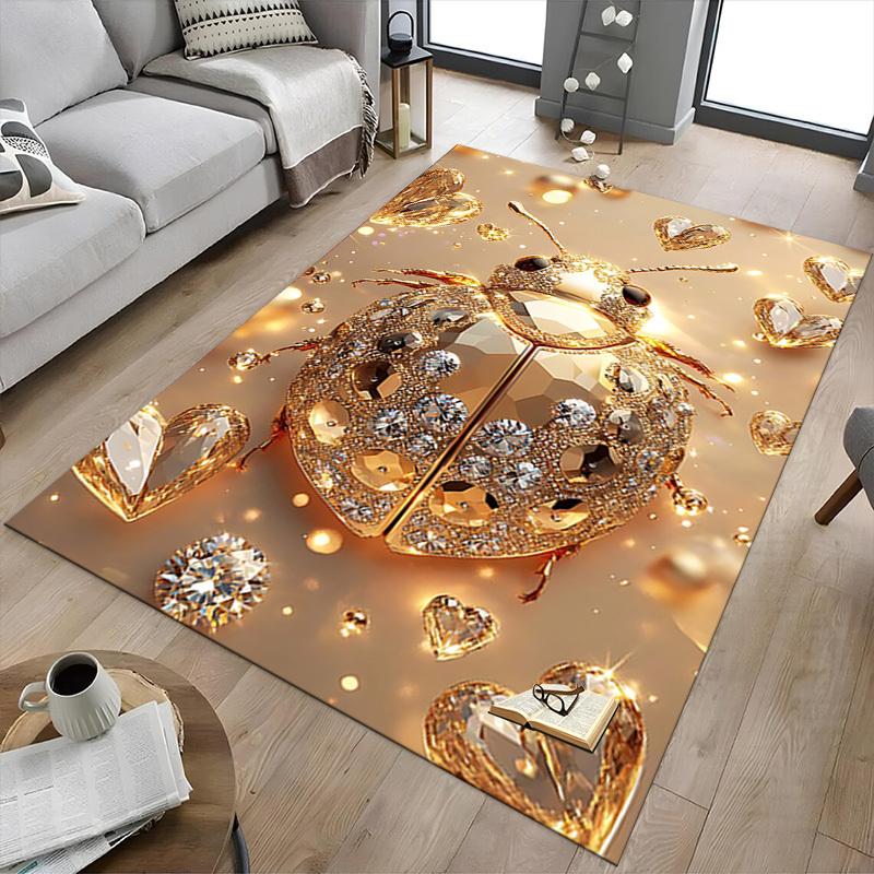 1PC Golden Ladybug Diamonds Extra Large Non Slip Floor carpet, Office, family, bedroom Large Area Rug Indoor Rugs, Vibrant Colors
