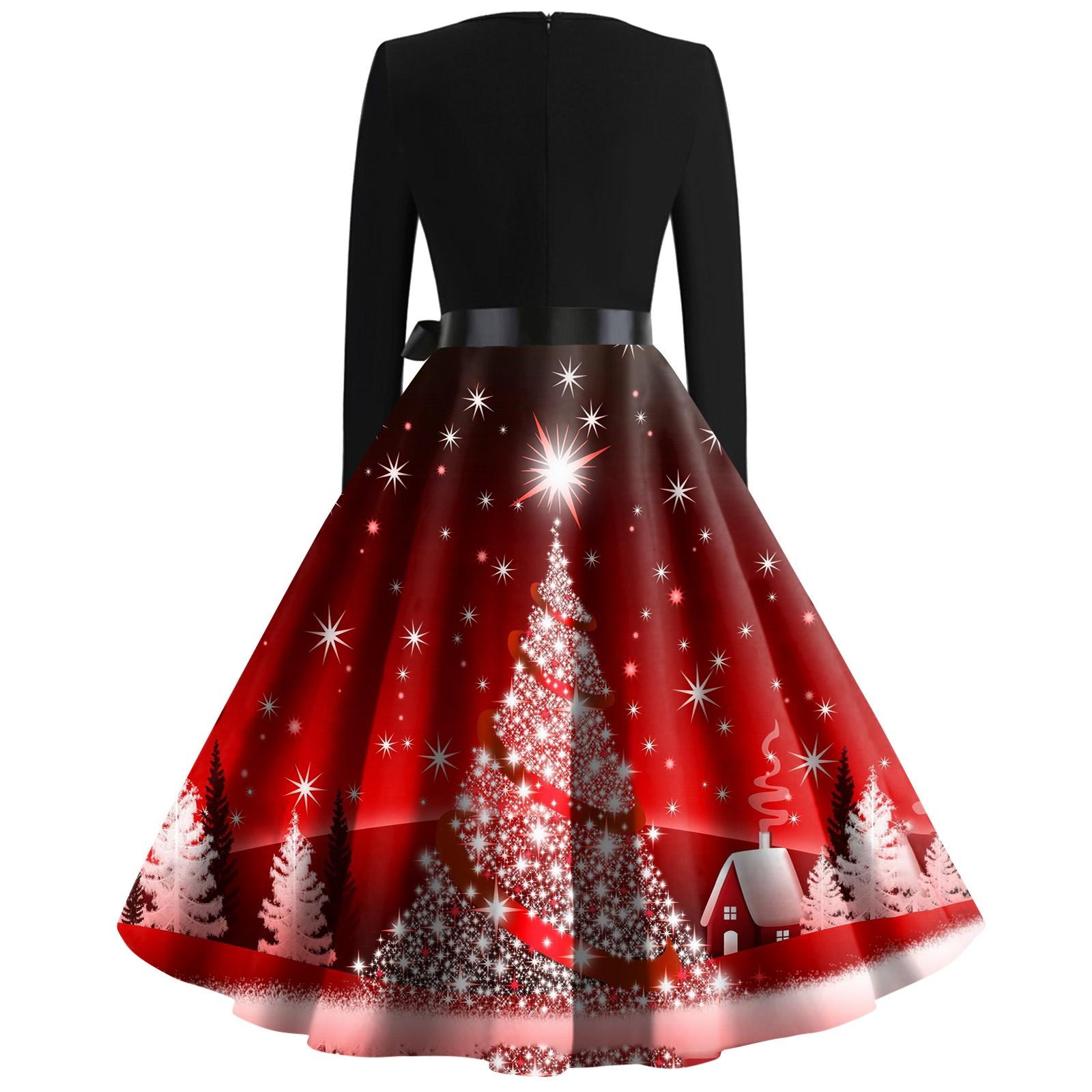 Женские модные повседневные платья с квадратным вырезом и тонкими рождественскими — фото 3