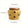 1pc Ceramic Garlic Keeper With Bamboo Lid, Hollow Design Jar, Ventilated Kitchen Storage And Decor, Ceramic Garlic Container