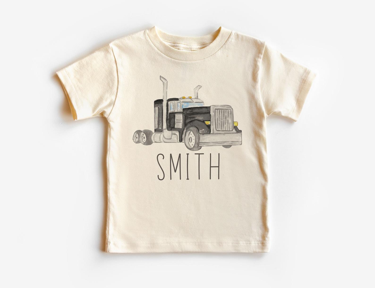 Personalized Black Semi Truck Unisex Shirt, Custom Name Tractor Trailer Shirt, Big Rigs, Boy Unisex Youth Kids Clothing 150