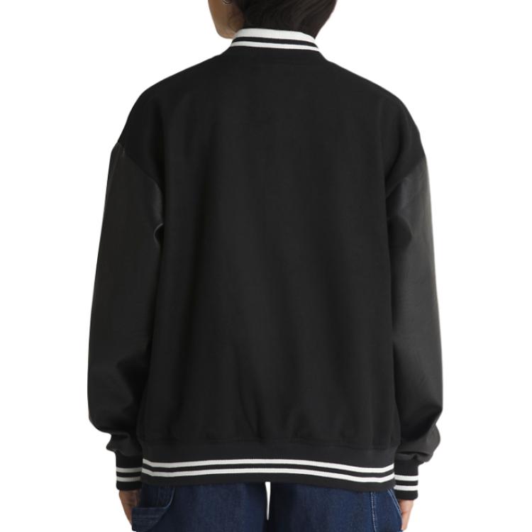 Vans Varsity Club Bomber Jacket Loose Striped Letter Print Jacket Women Jacket Black VN000GJRBLK