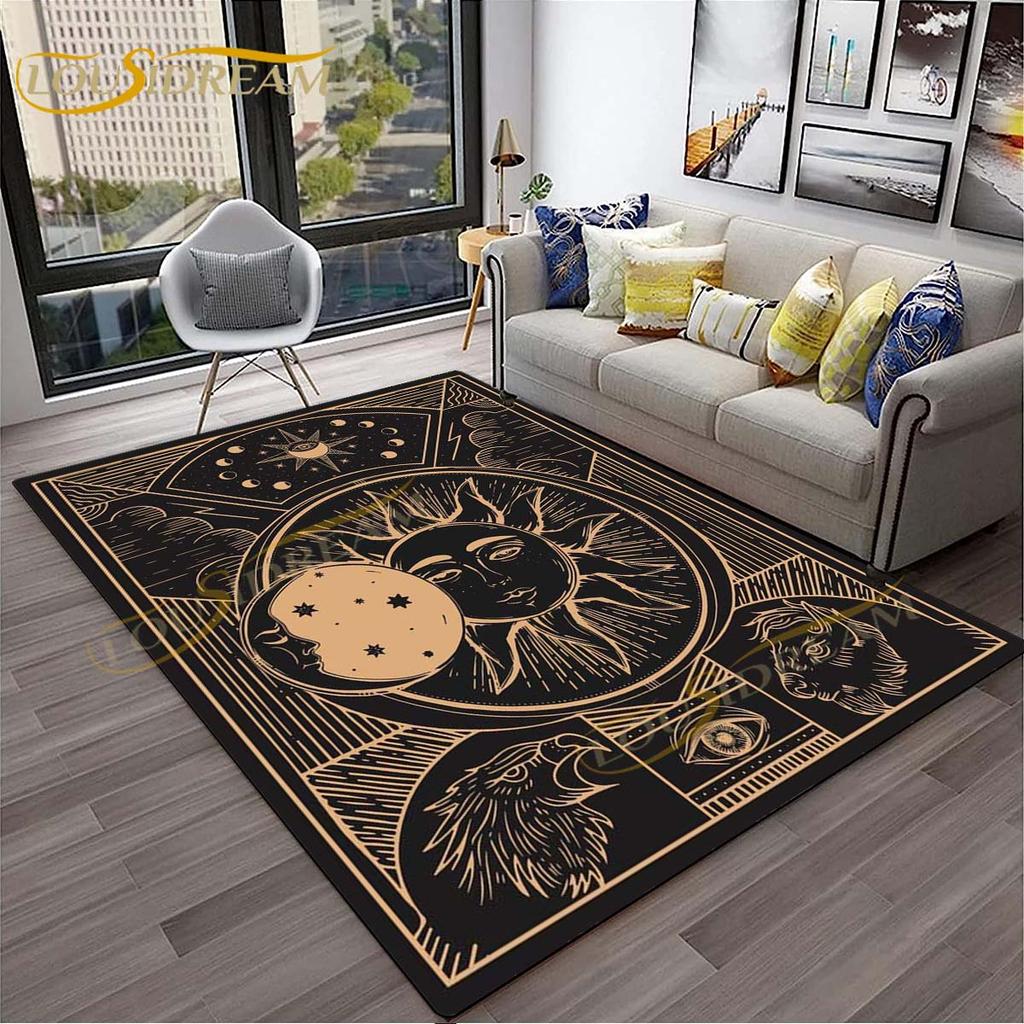 3D-Teppich mit Baum des Lebens, geheimnisvoller Tarotkarten-Teppich für Schlafzimmer, Wohnzimmer, Schlangenteppiche, Boho-Mondphase und Sterne, Schmetterlingsteppich