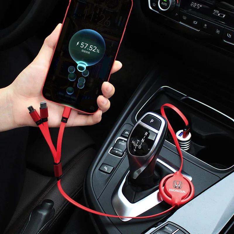 Auto Heiß 2025 Auto 3 in 1 USB-Ladekabel Einziehbares Ladekabel Für Honda Civic Mugen Accord Odyssey JAZZ CRV Fit Hrv Jazz