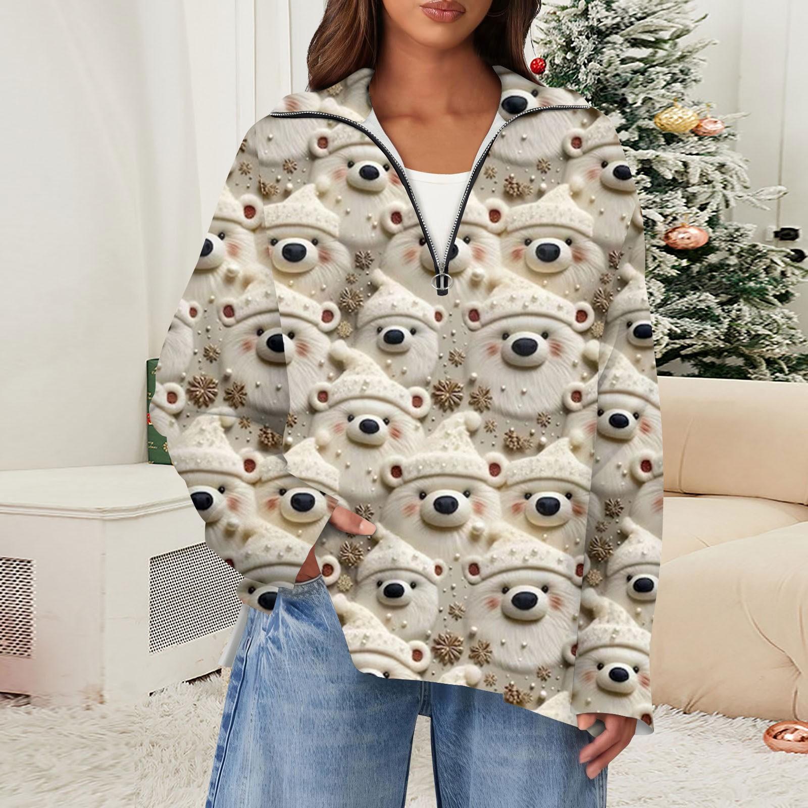 

Женский повседневный свитер с полумолнией и лацканами со снежинками и разрезом сверху по бокам, модная одежда XL