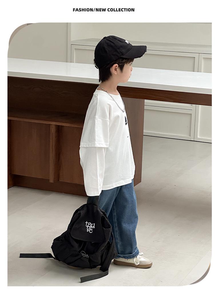 Boys' Trendy Hip-Hop Sweatshirt 2025: Autumn Style, Long-Sleeve Fake Two-Piece for Small and Medium Kids