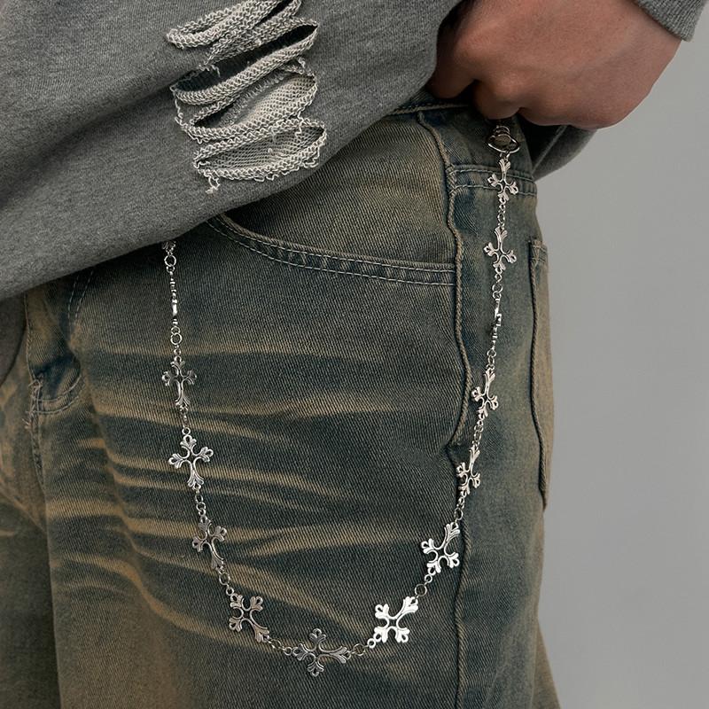 

Punk Jeans Pants Chain Multi Layer Chain Punk Cross Charm Waist Wallet Chain Harajuku Belt for Hip Hop Dancers чёрный