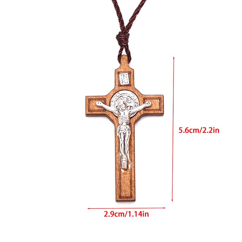 Enkel Religiös Tro Bön Dop Kristen Jesus Trä Metall Kors Vax Rep Halsband Män Kvinnor Accessoarer Smycken Gåva
