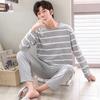 2 buc/set bărbați îmbrăcăminte de casă, drepte, picior lat, cald, elastic, simplu, imprimeu în dungi, pentru bărbați, moale, de toamnă, set de pijamale de zi cu zi