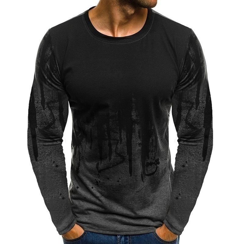 Round Neck 3D Gradient Printed Top Fashionable Casual Long Sleeved Men's T-shirts