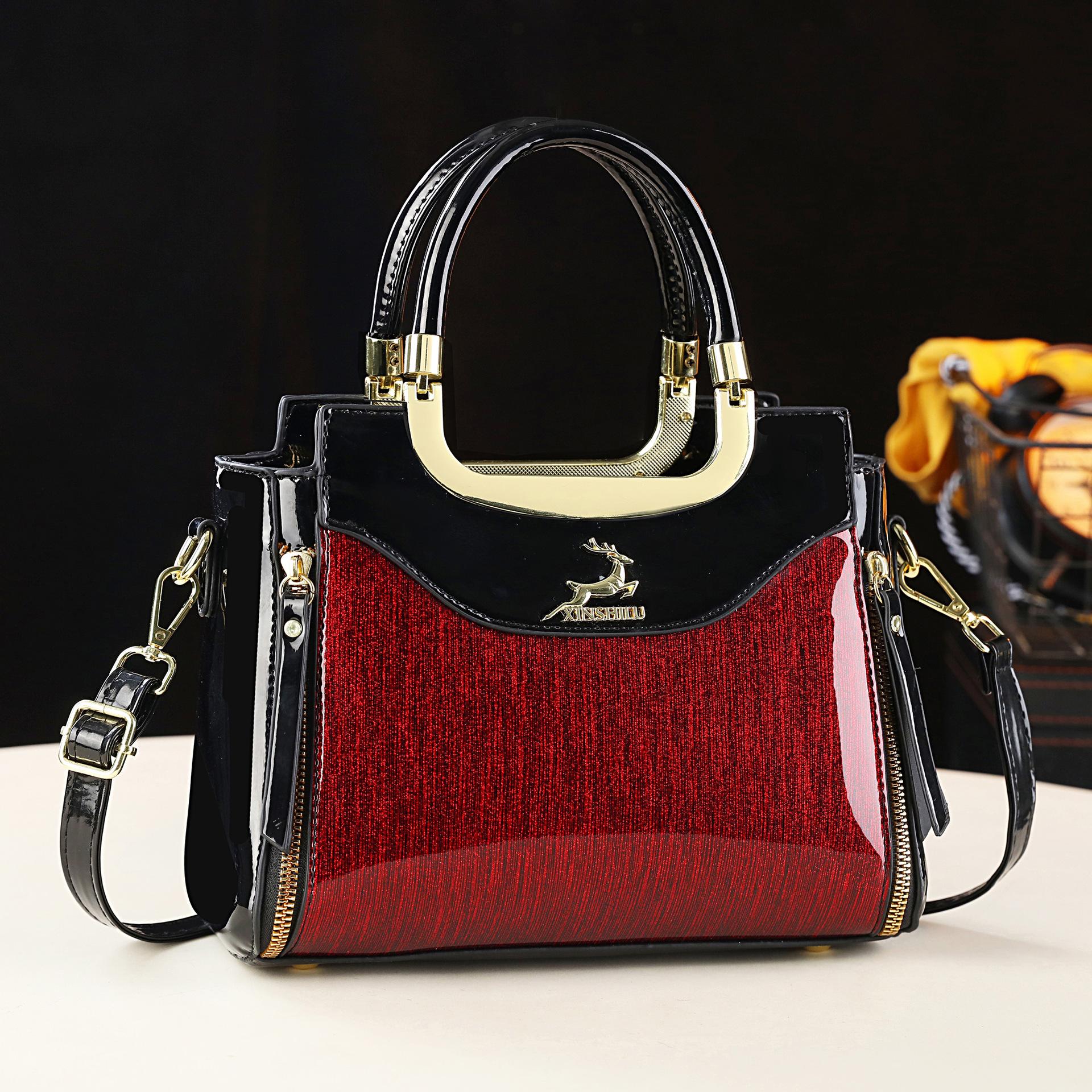 2026 New Shiny Leather Handbag for Women Fashionable and Versatile Single Shoulder Crossbody Bag бордовый 1780₽