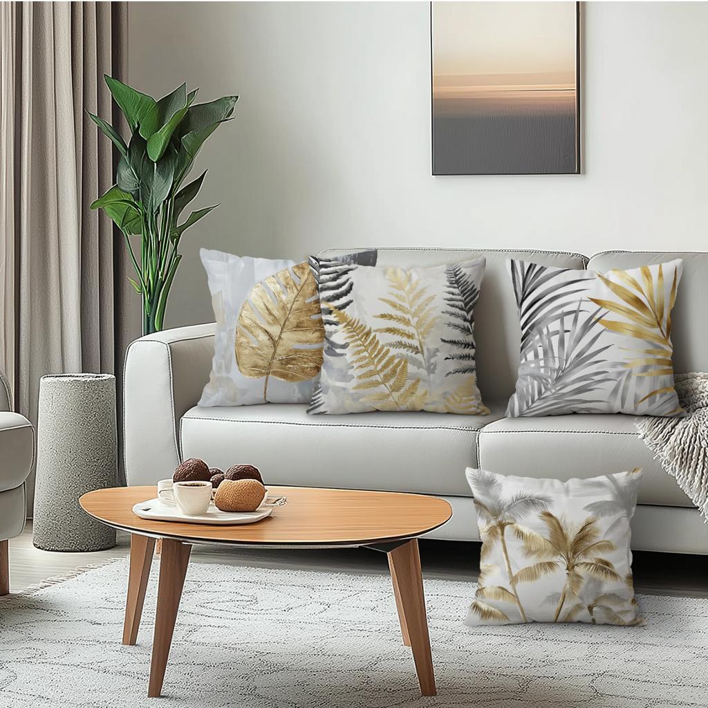 Vintage Gray And Gold Leaves Cushions Pillowcase Polyester Cushion Cover Throw Pillow Pillowcover Home Car Sofa Decor