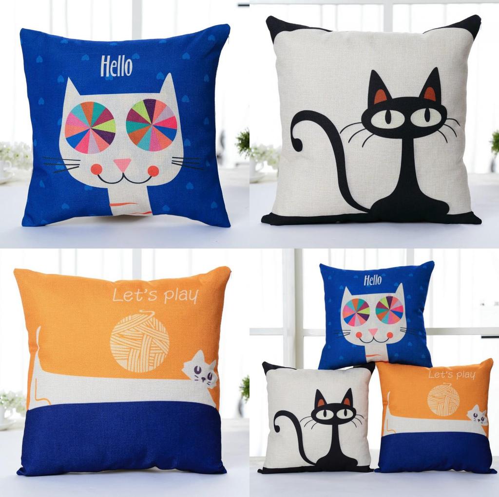 Cartoon Cat Pillowcase Soft Linen Cover For Home Decor And Gift