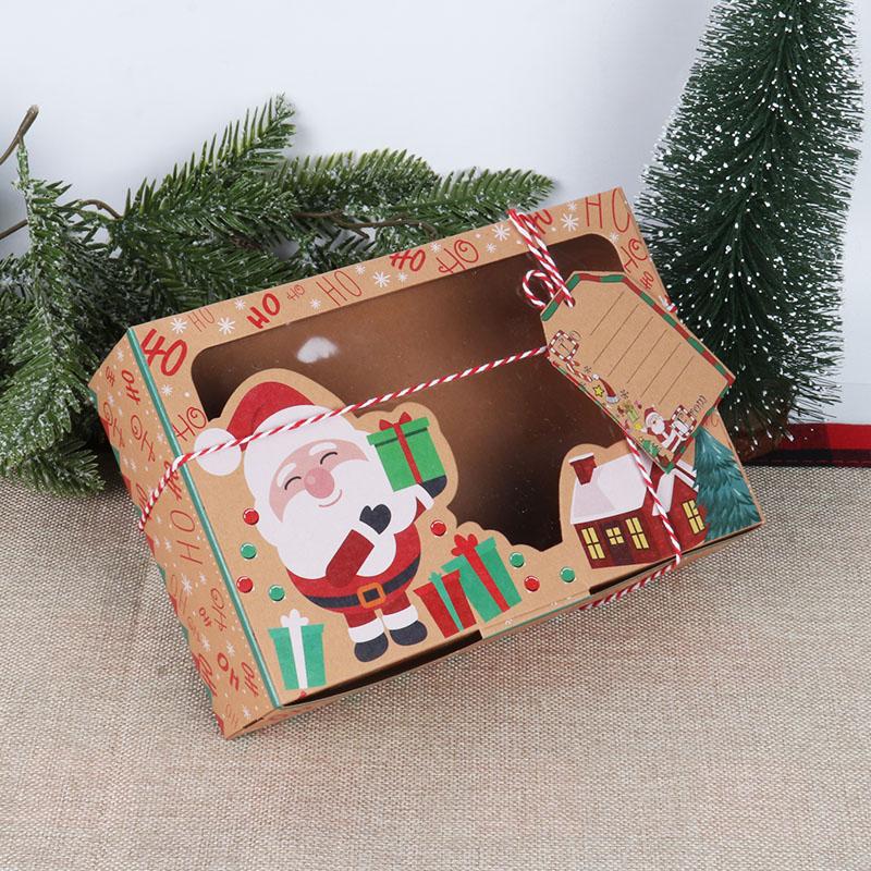 Christmas Candy Cookies Boxes Kraft Paper Gift Box Food Bakery Treat Boxes with Clear Window Navidad decor Xmas Gift Bag Noel