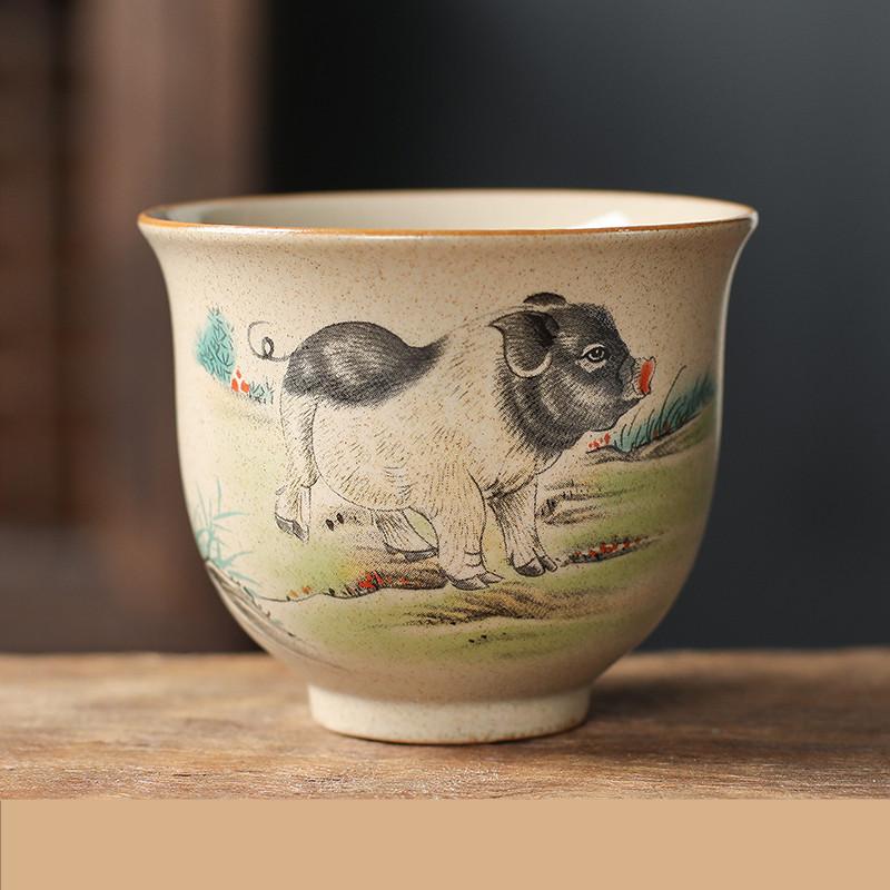 1 stk Kinesisk stjernetegn Keramisk tekopp Håndlaget Vintage Keramikk Tebolle Tesett Mestertekkopp Personlig meditasjonskopp 110ml