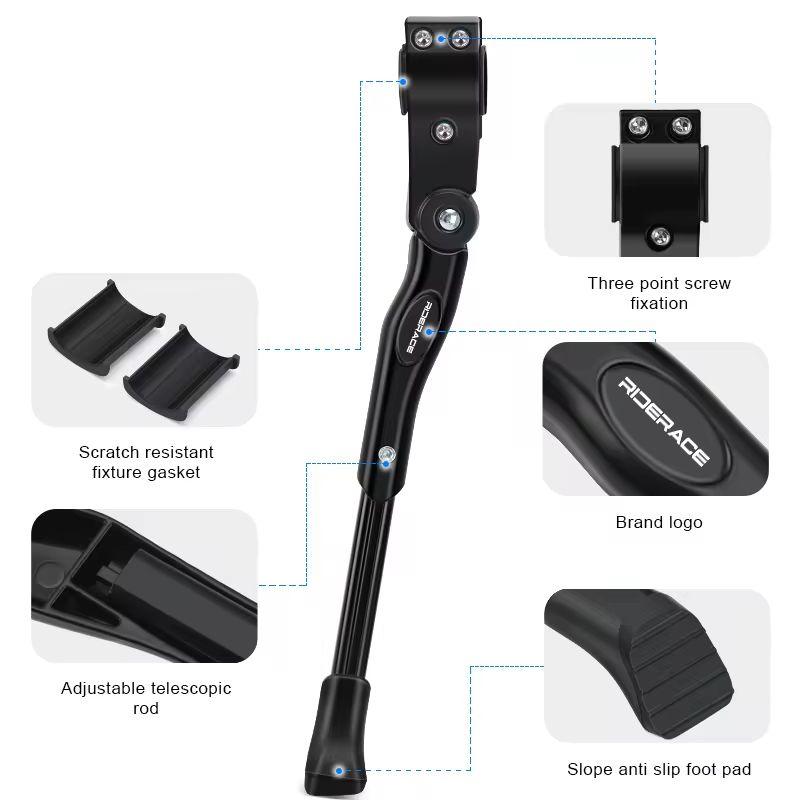 RIDERACE Bicycle Kickstand Adjustable Aluminum Alloy MTB Mountain Bike Stay Side Rear Parking Rack Road Cycling Kick Stand